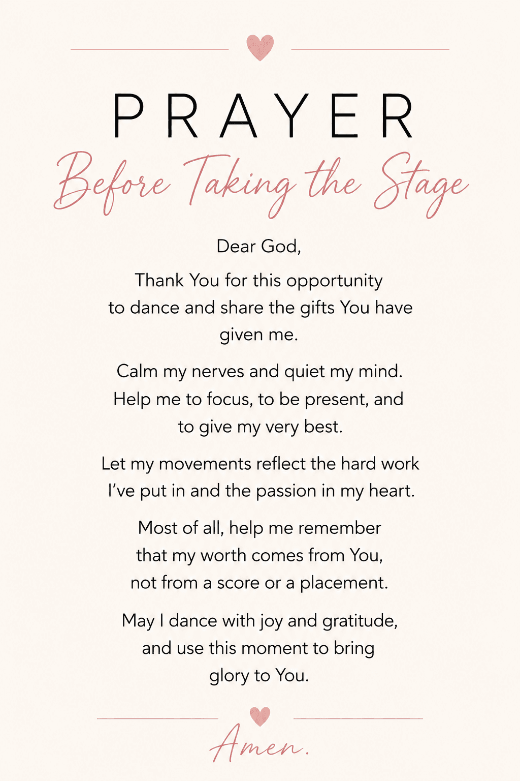 Prayer before taking the stage